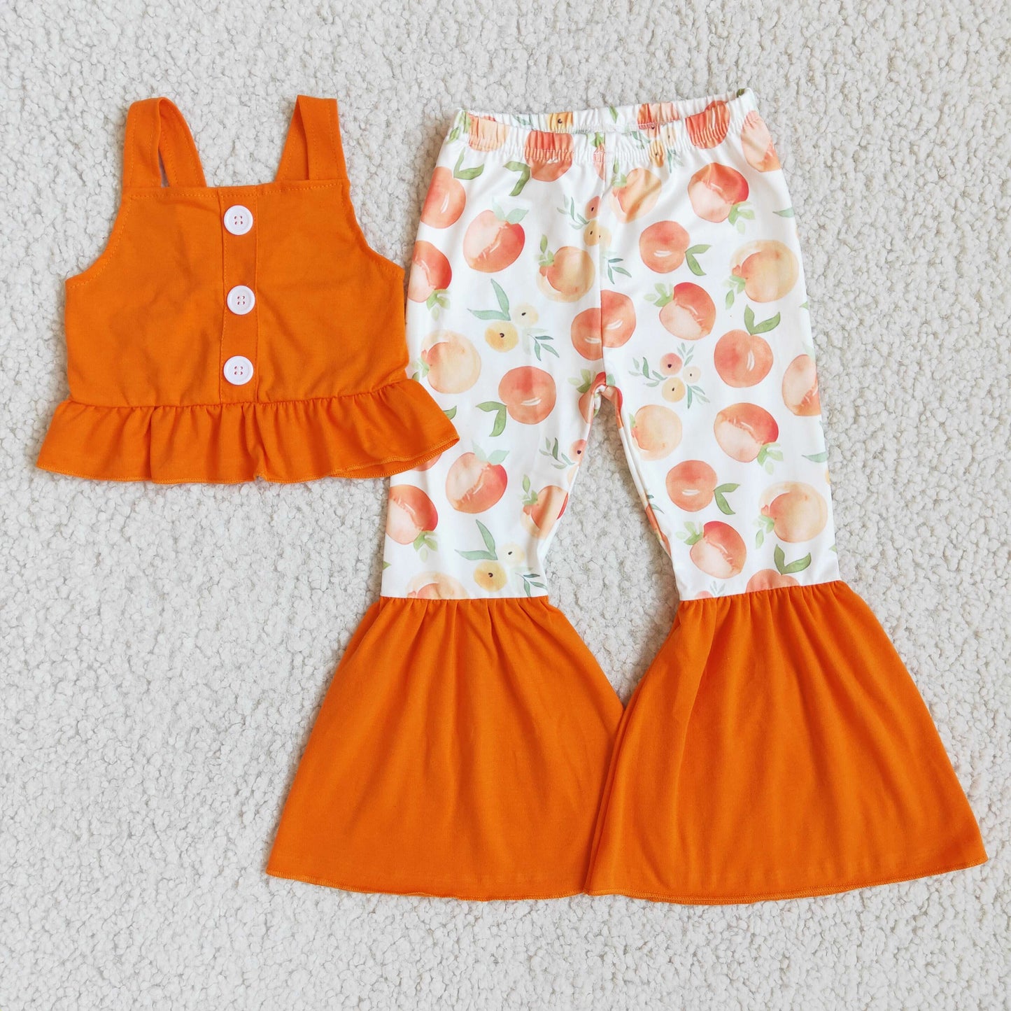 Orange crop top peach pants girls boutique clothing set