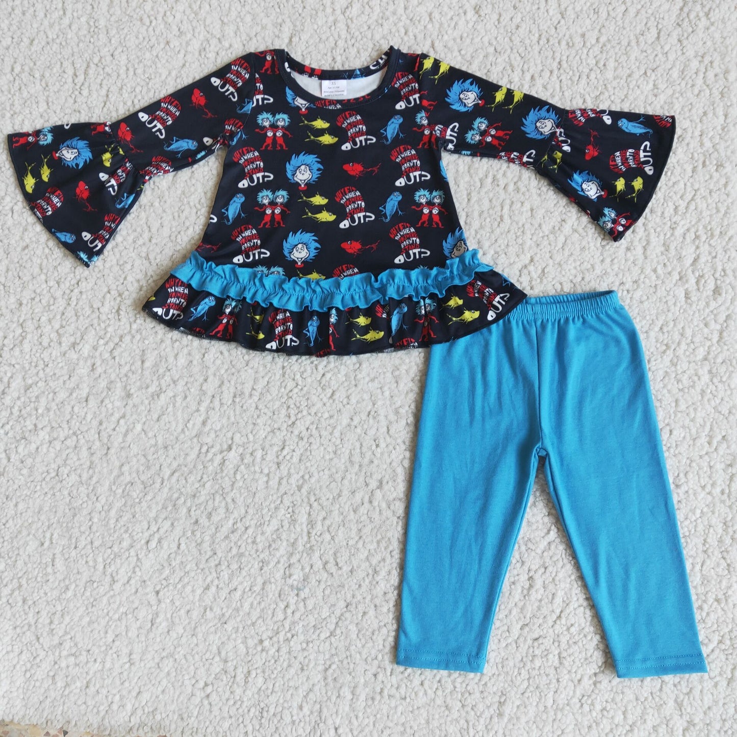 Long sleeve shirt blue cat leggings baby girls clothing set