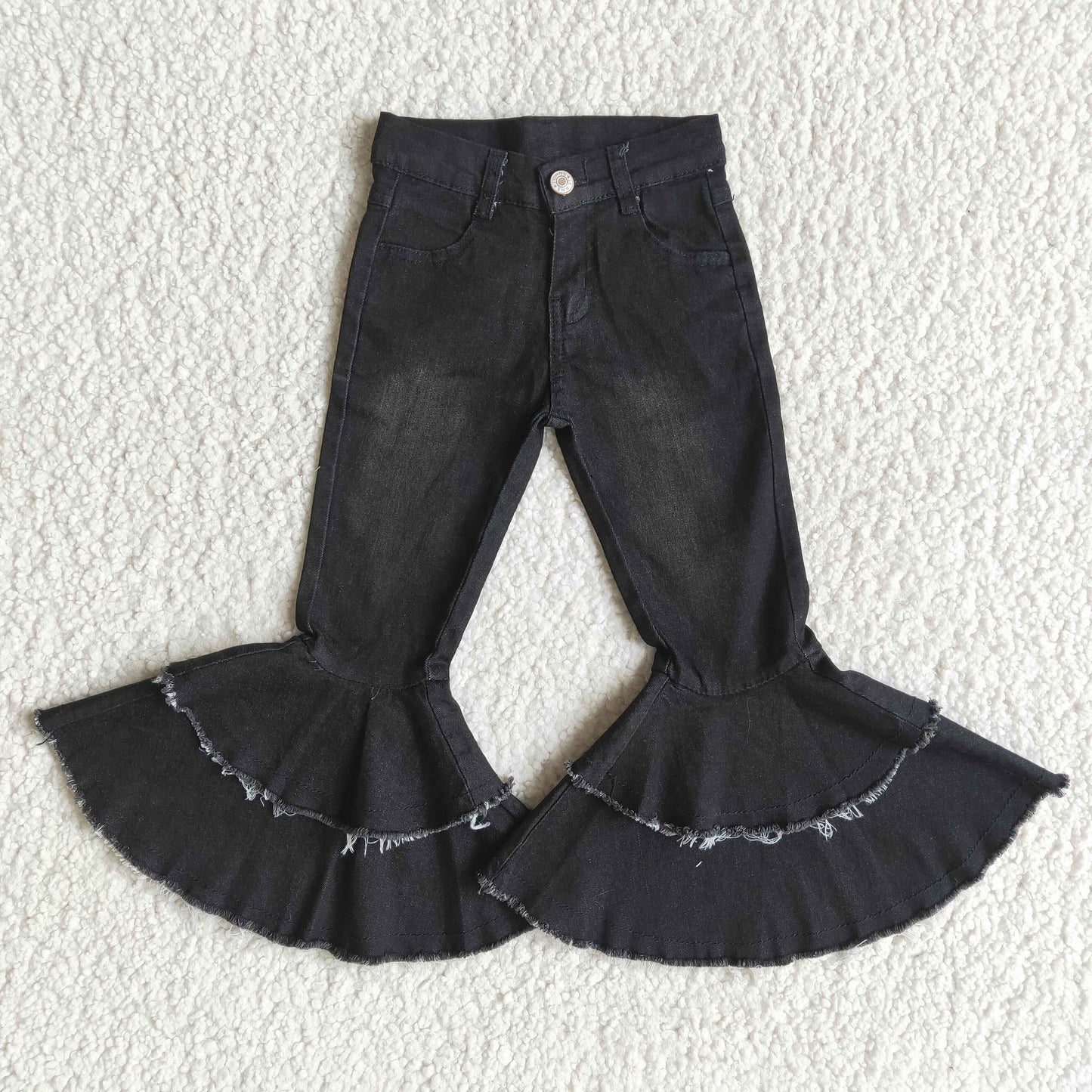 Black waistband ruffle denim pants