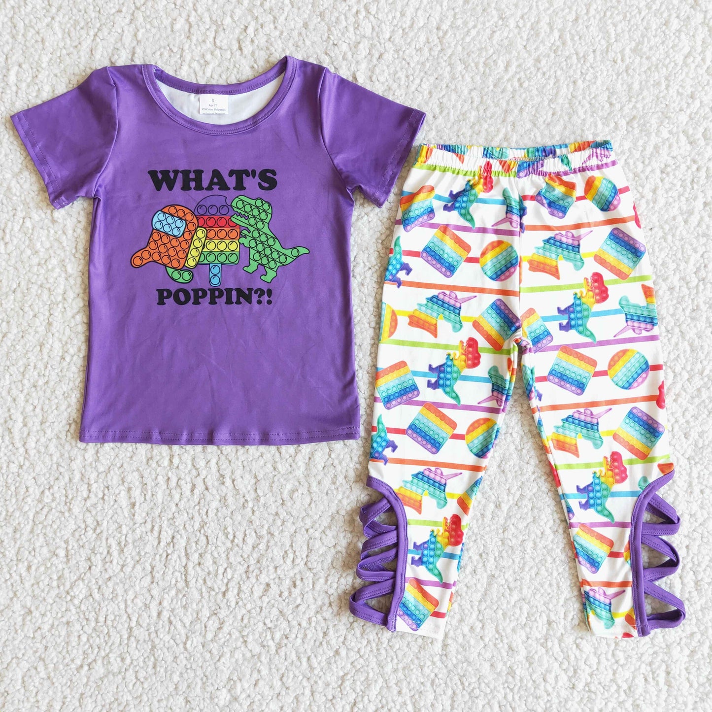 What's popin purple shirt dinosaur unicorn criss cross leggings girls outfits