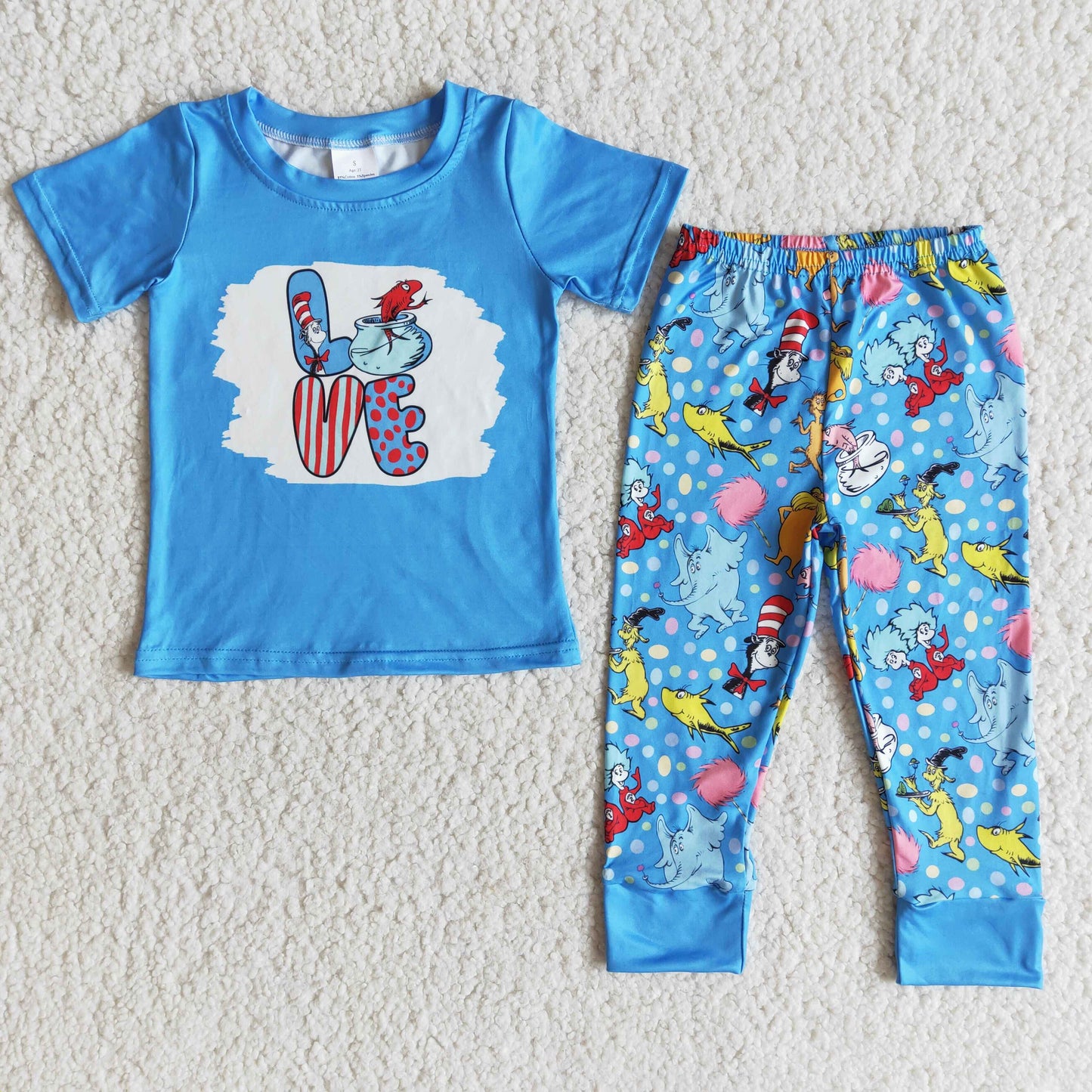 Blue cat bleached short sleeve pants boy clothing sets