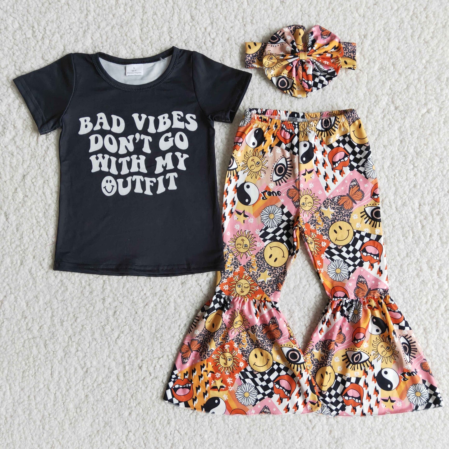 Bad vibes don't go with my outfit sun pants girls clothing set