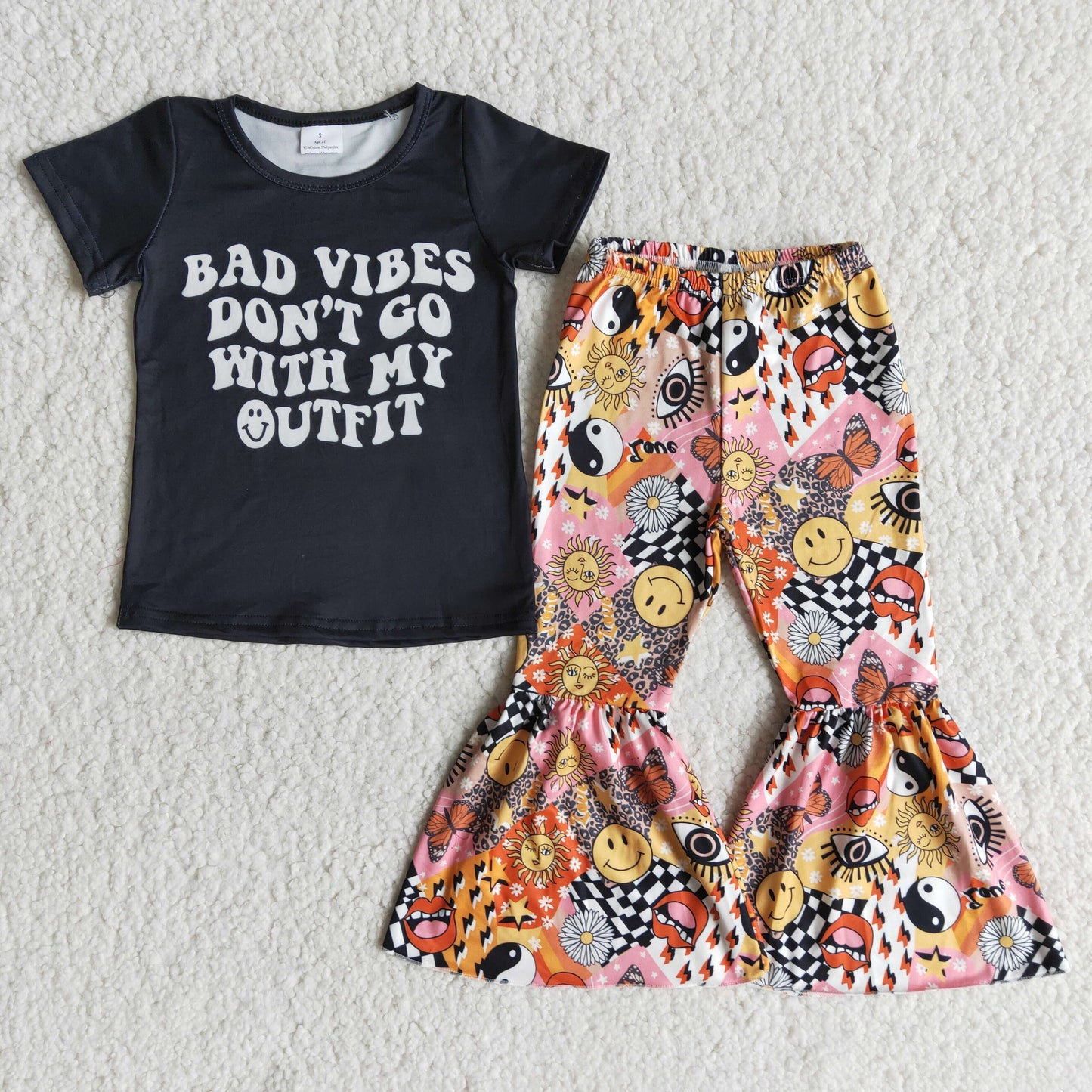 Bad vibes don't go with my outfit sun pants girls clothing set