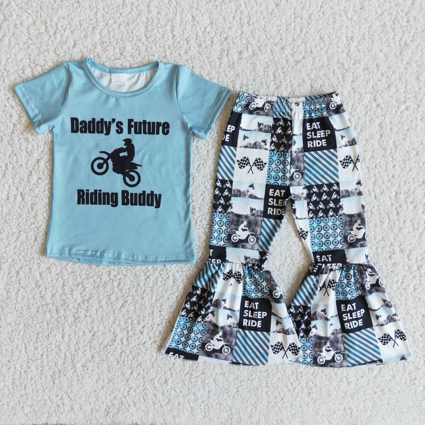 Daddy's future riding buddy patchwork bell bottom pants kids boutique clothing