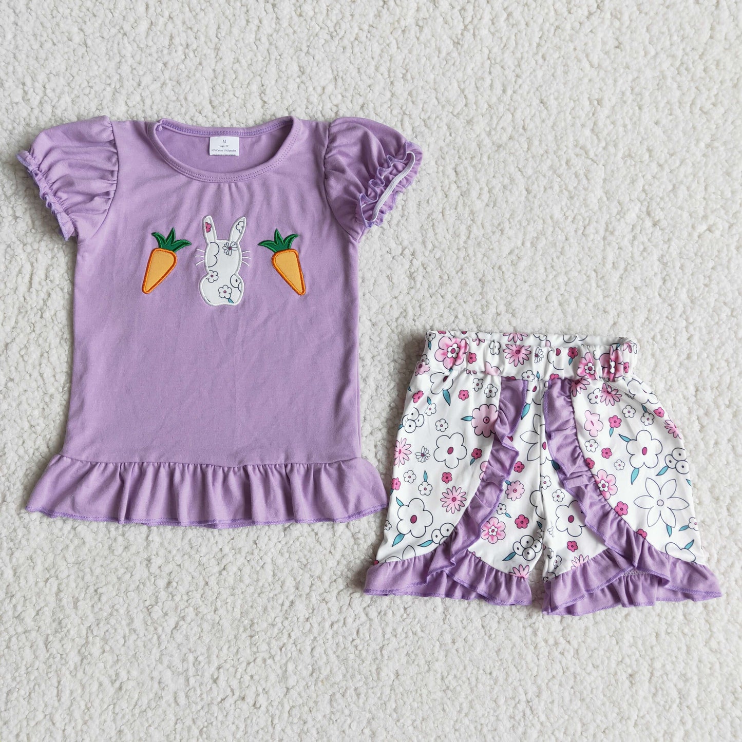 Carrot bunny embroidery floral purple girls children easter clothing