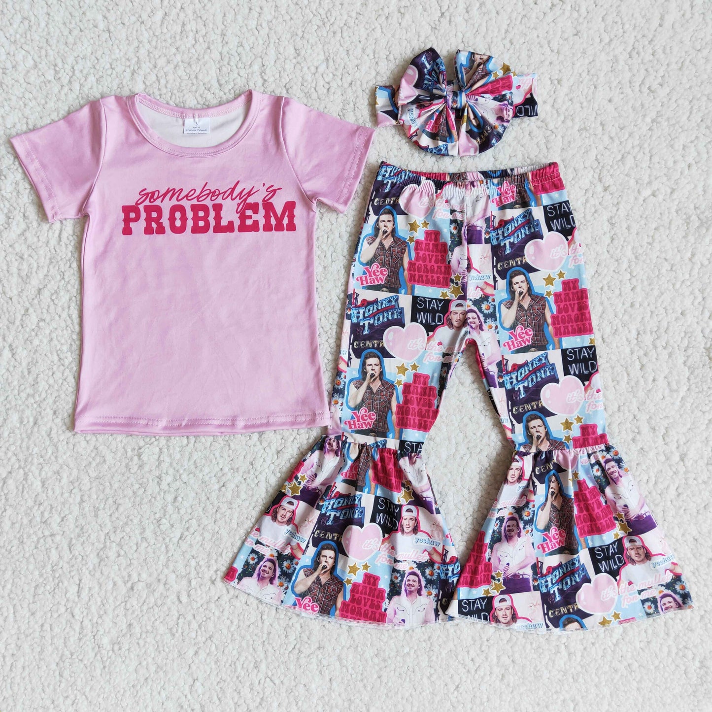 Somebody's problem pink shirt bell bottom pants kids girls singer clothing set