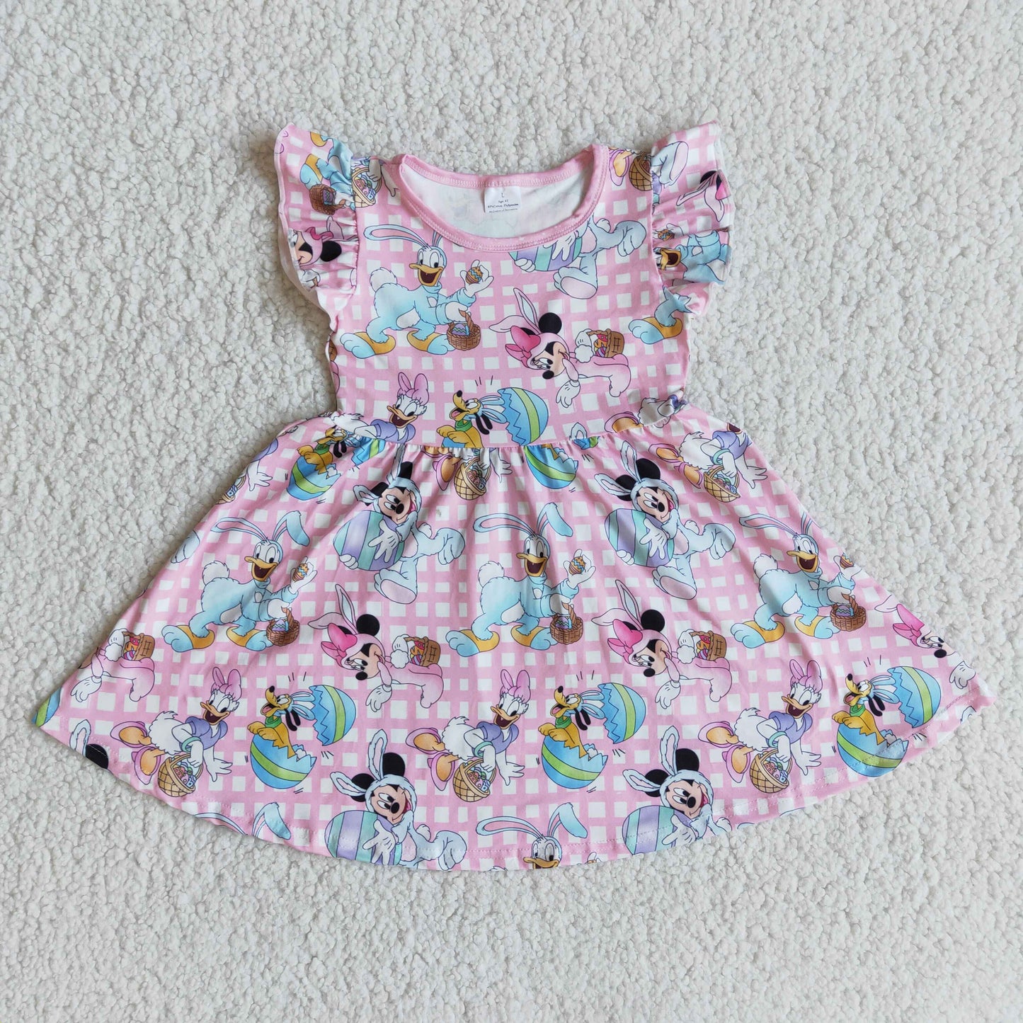 Flutter sleeve egg print cute mouse duck baby girls twirl easter dresses