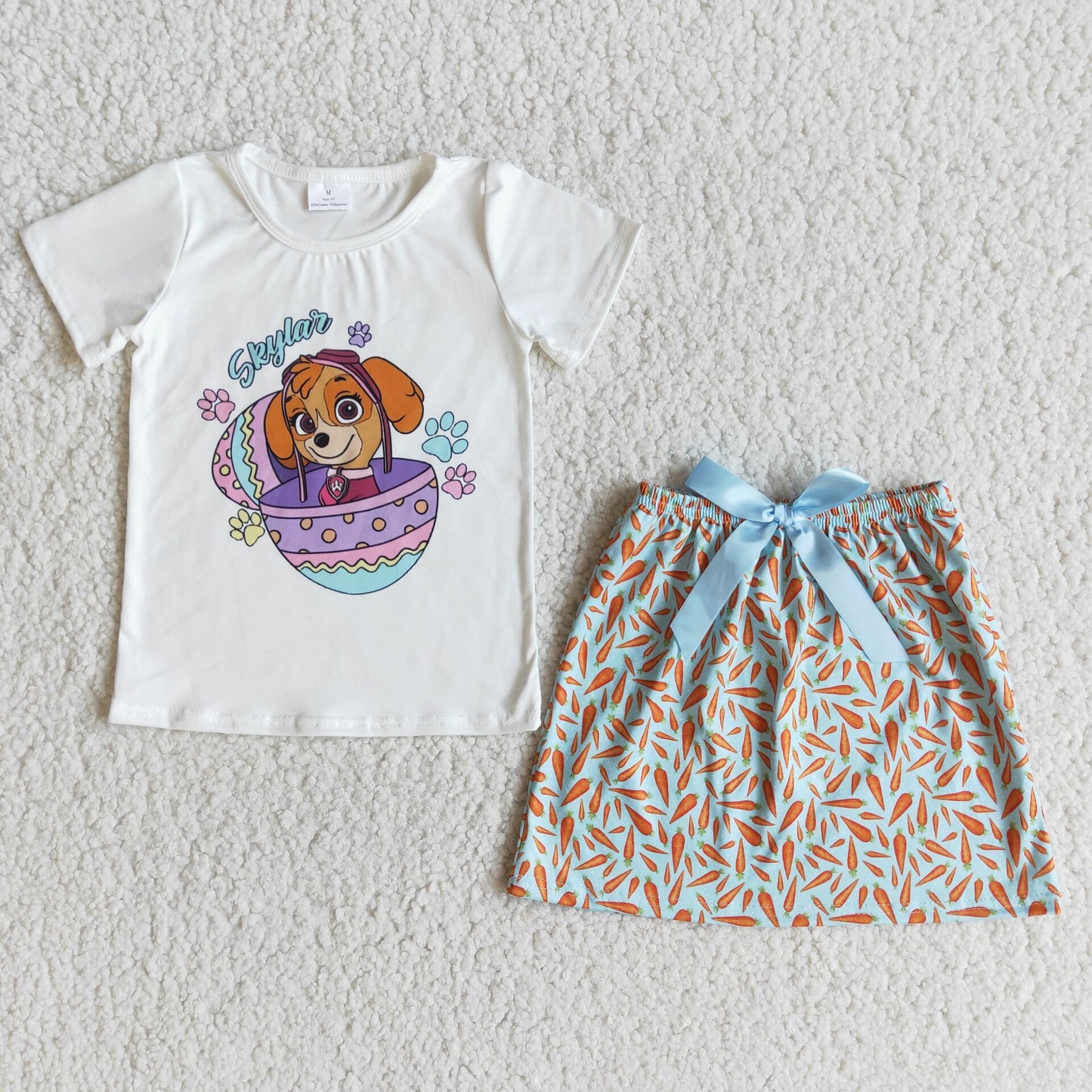 Egg dog print short sleeve shirt skirt baby girls easter outfits