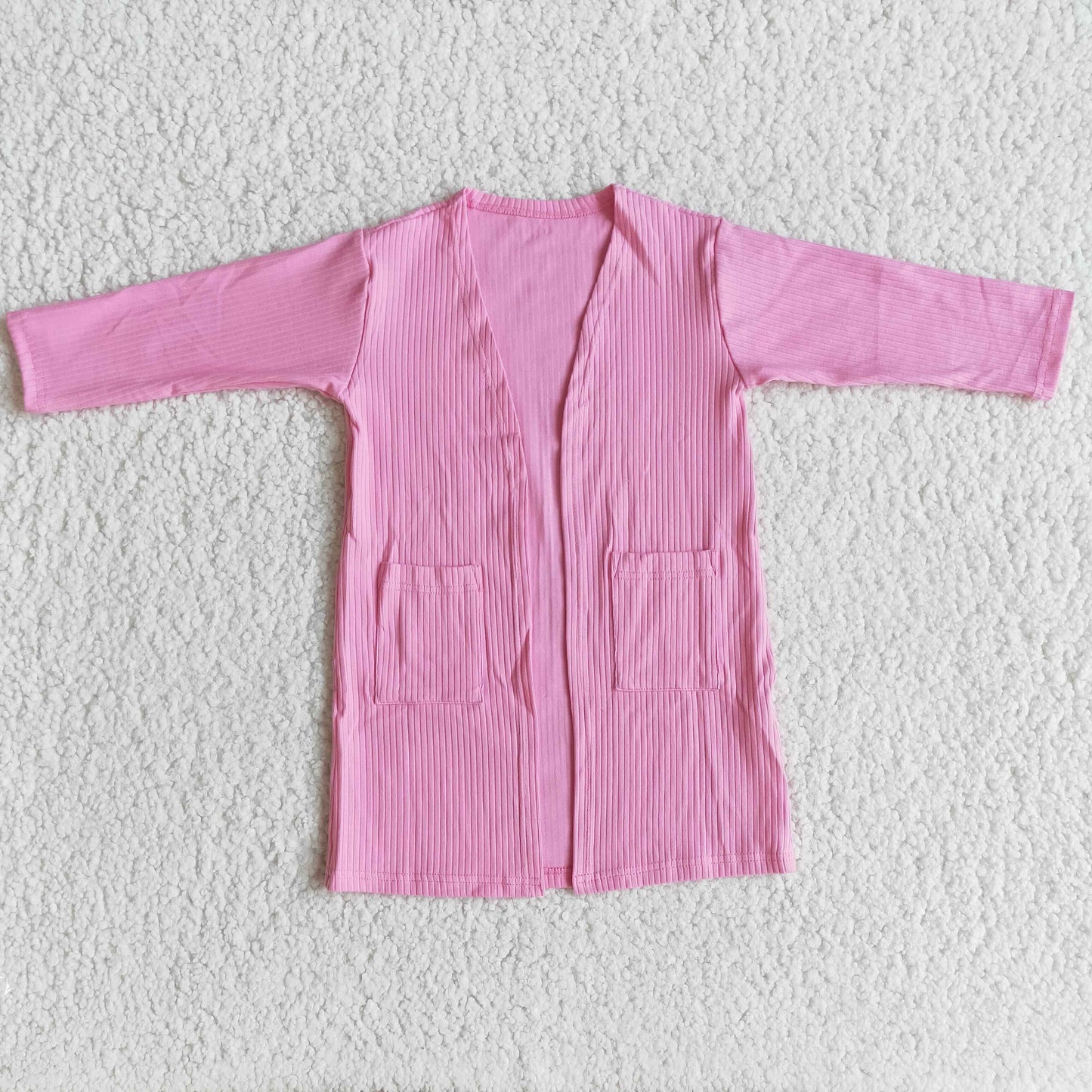 Hot pink long sleeve pockets cotton cardigan