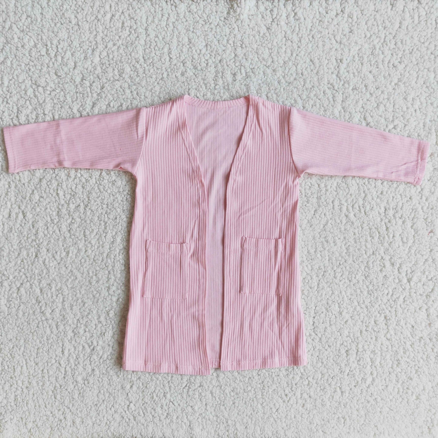 Pink long sleeve pockets cotton cardigan