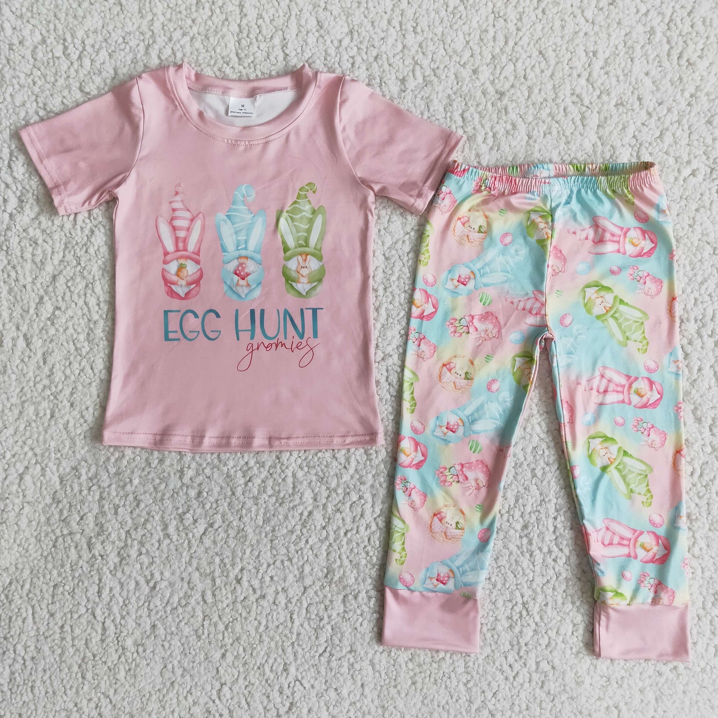 Egg hunt gnomies shirt pants kids girls easter clothing set