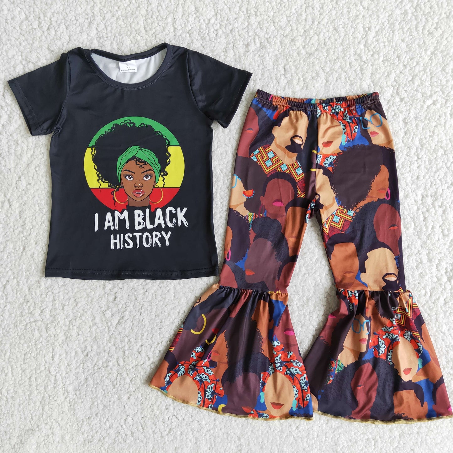 I am black history shirt bell bottom pants girls clothing set