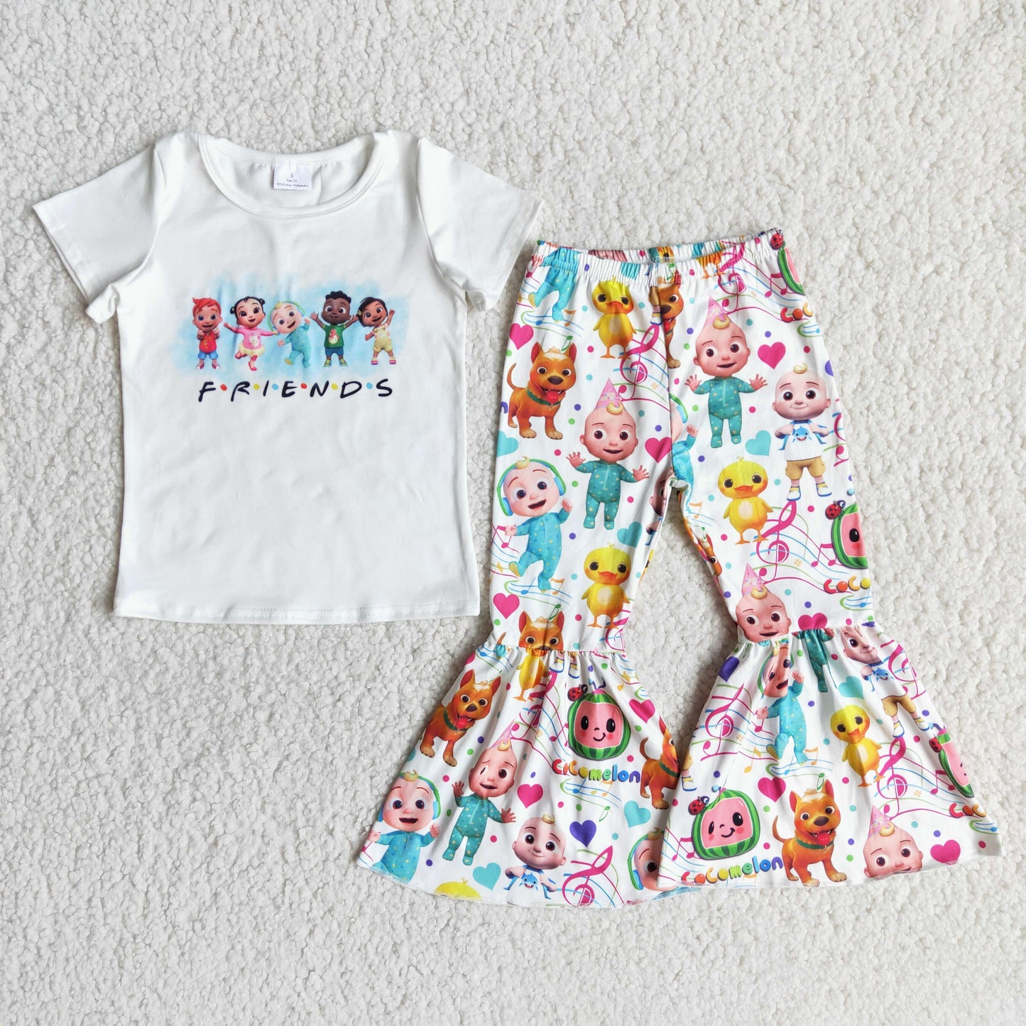 Friends white shirt bell bottom pants toddler girls clothing set