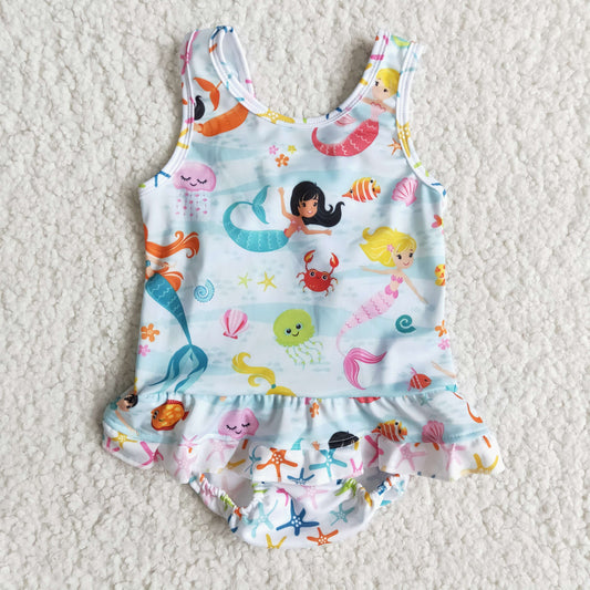 Cute print sleeveless baby girls summer swimsuit