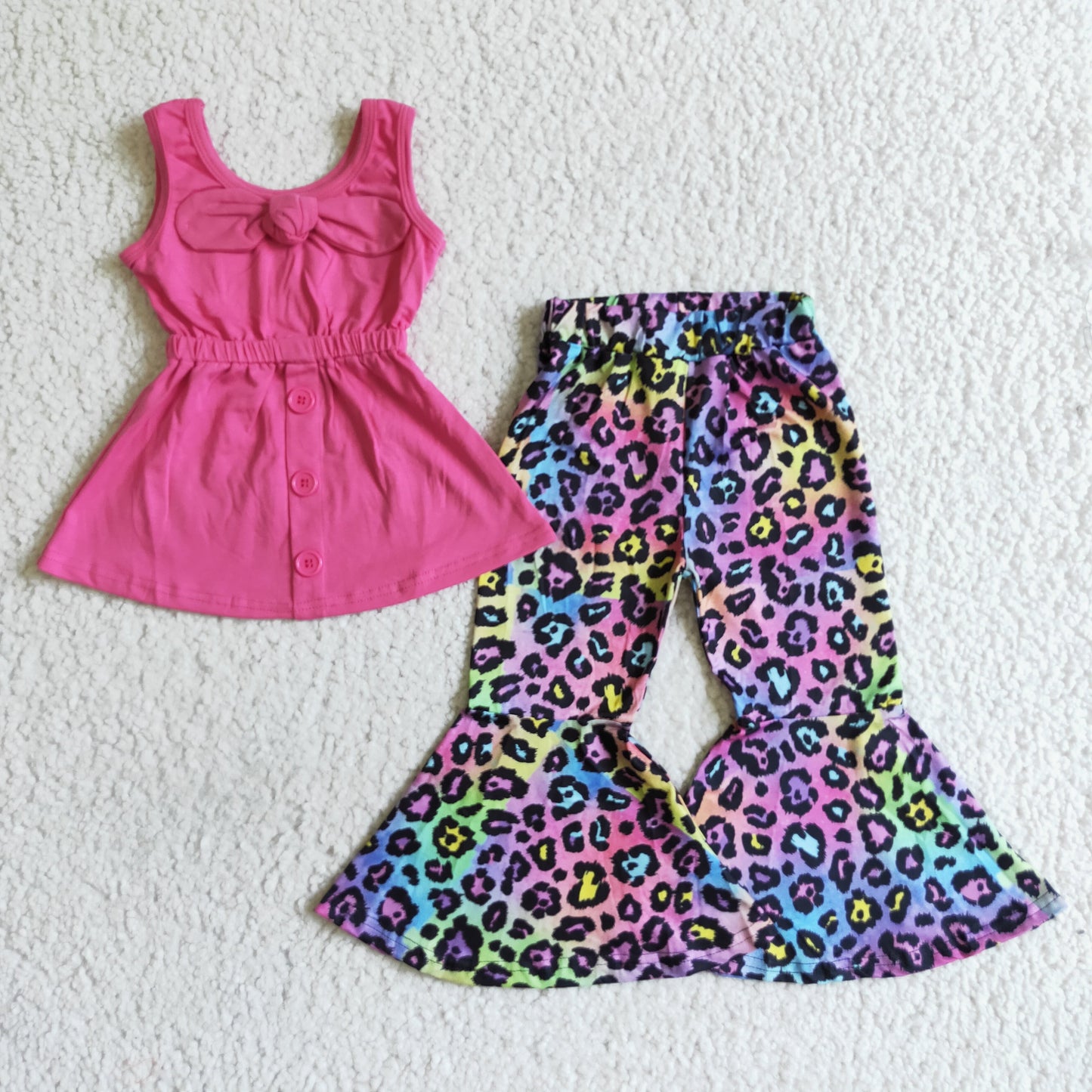 Girl Solid Sleeveless Tunic Leopard Outfit