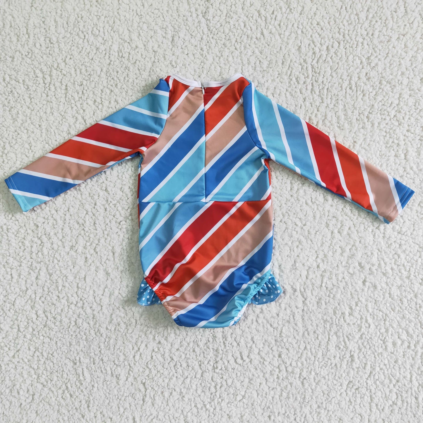 Blue red kahki white stripe long sleeve baby girls swimsuit