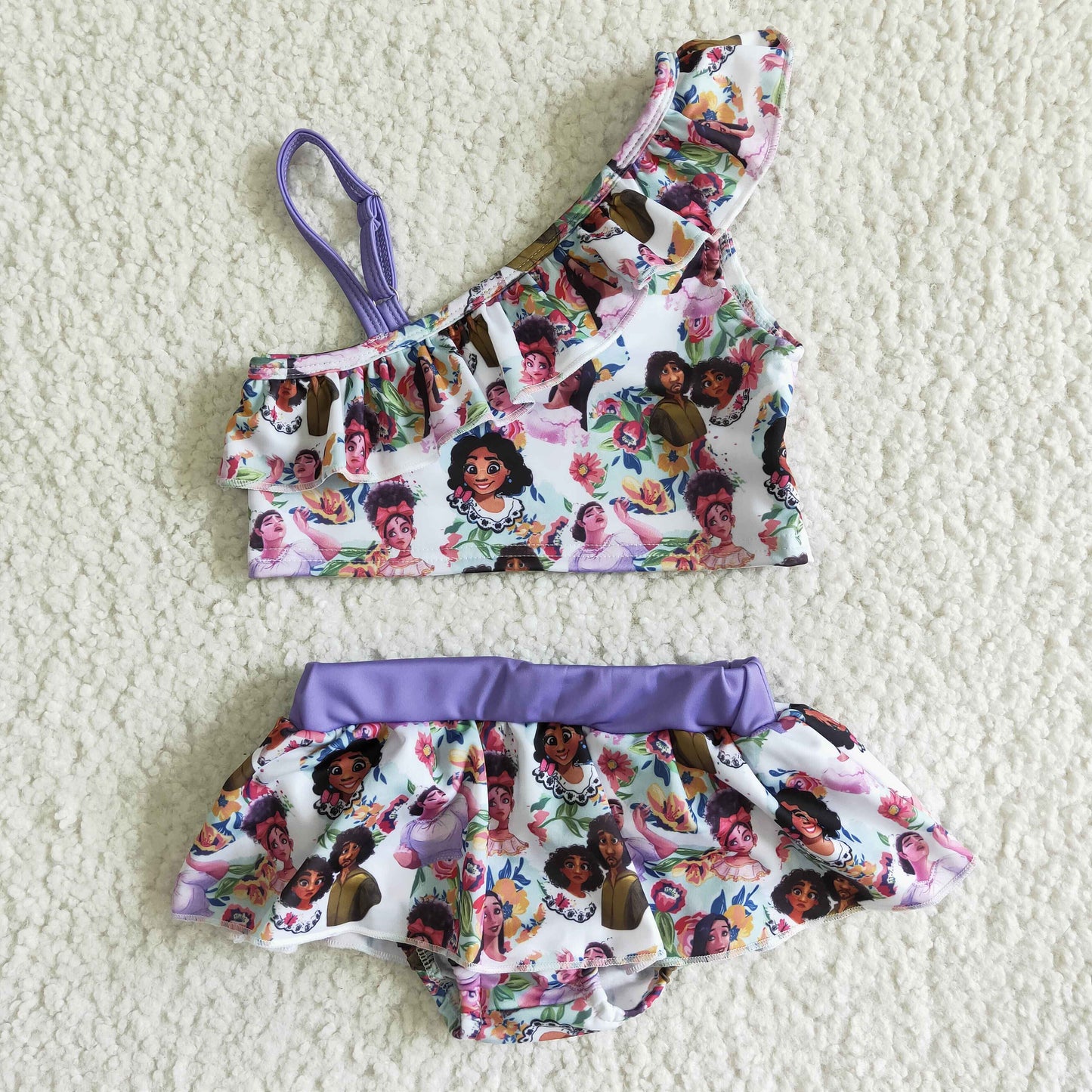 Lavender cute print magic baby girls summer swimsuit