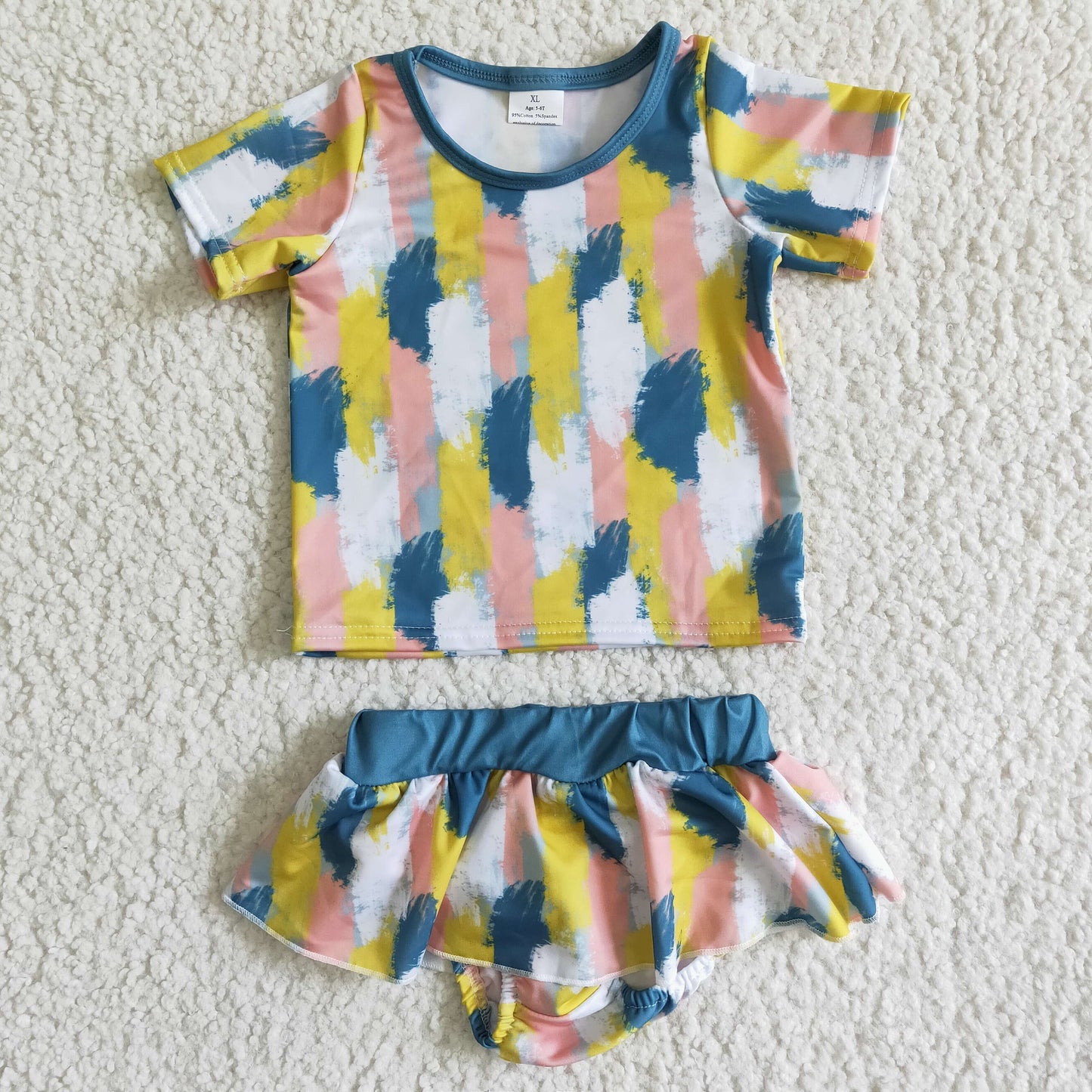 Short sleeve stripe baby girls summer swimsuit