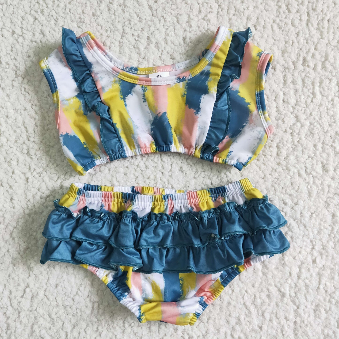 Sleeveless stripe ruffle baby girls summer swimsuit