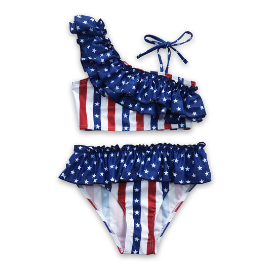 Stars stripe ruffle lining baby girls 4th of july swimsuit