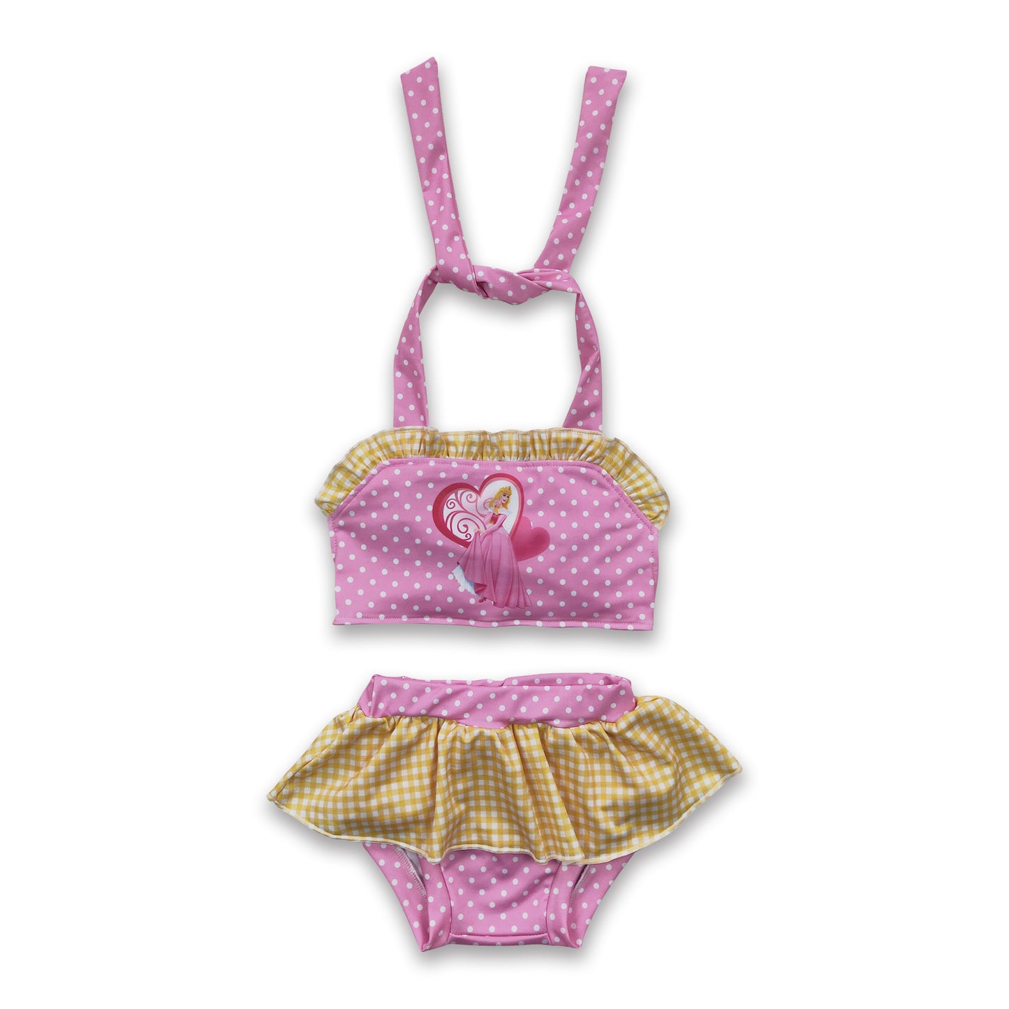 Pink polka dots princess baby girls summer swimsuit