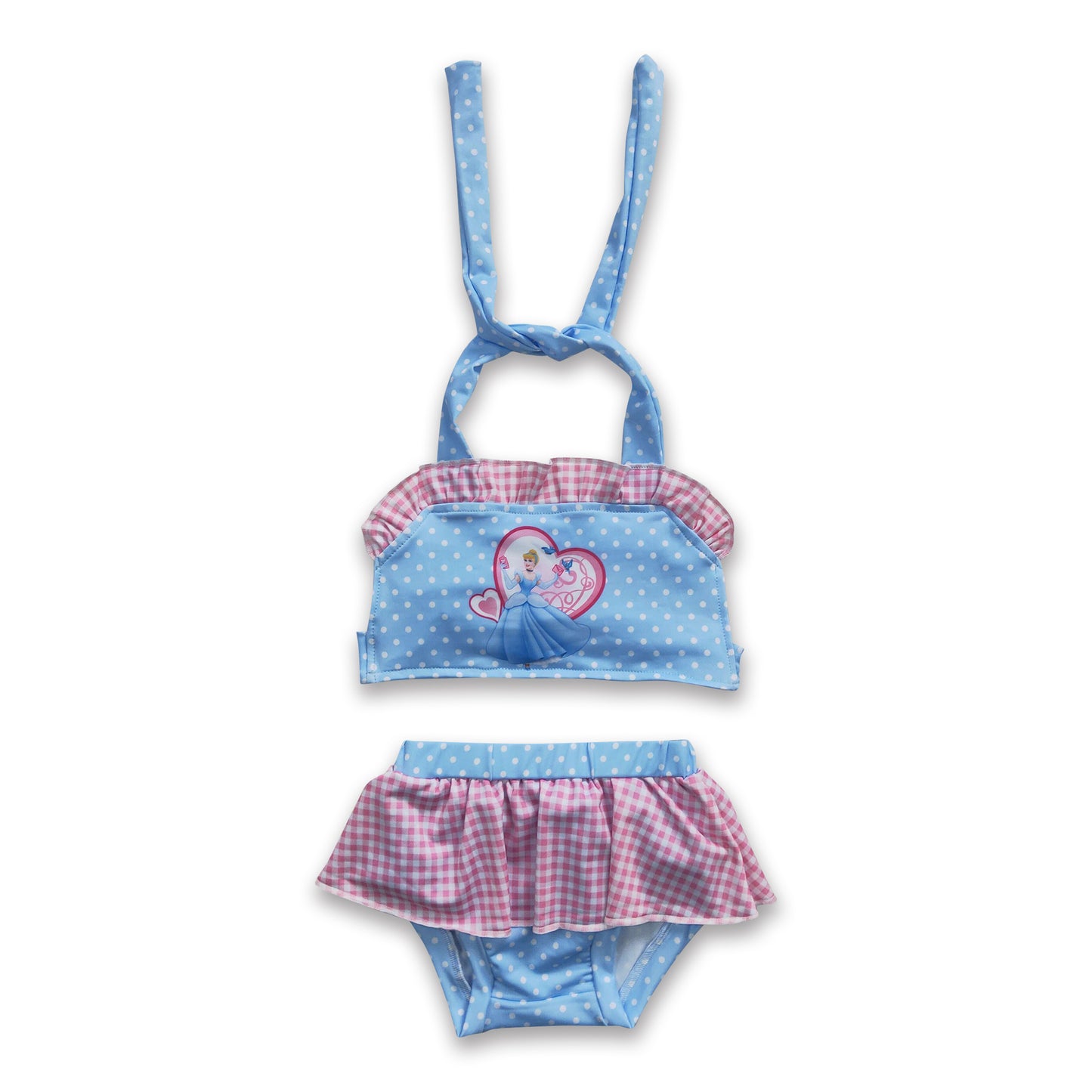 Sky blue polka dots princess baby girls summer swimsuit