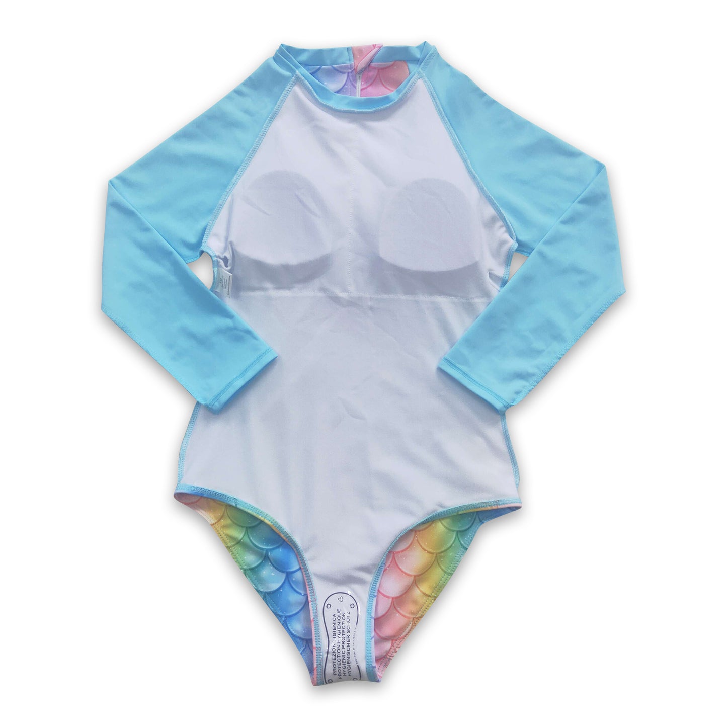 Colorful mermaid scale long sleeves lining girls swimsuit