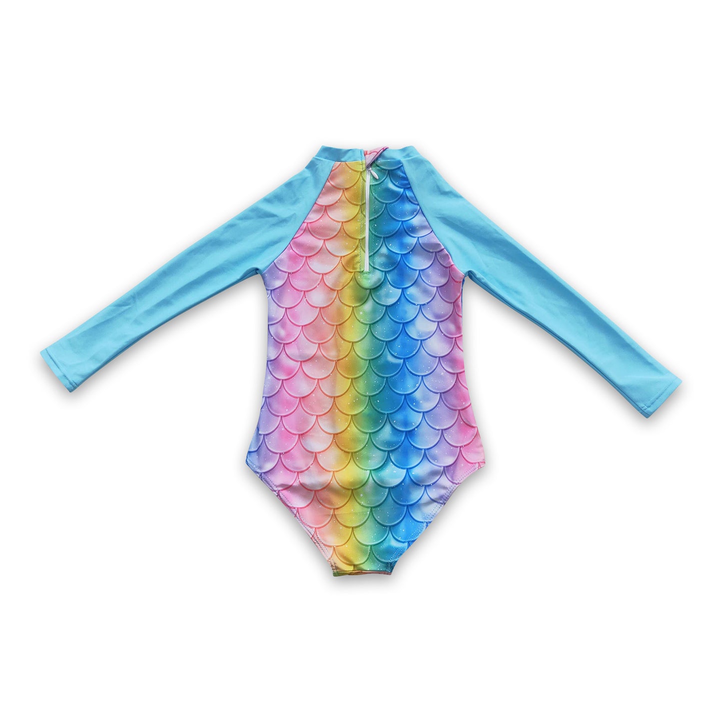 Colorful mermaid scale long sleeves lining girls swimsuit