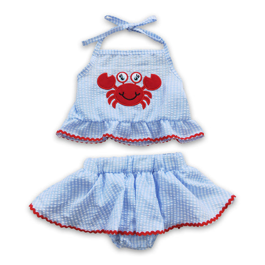 Crab seesucker baby girls bummies set