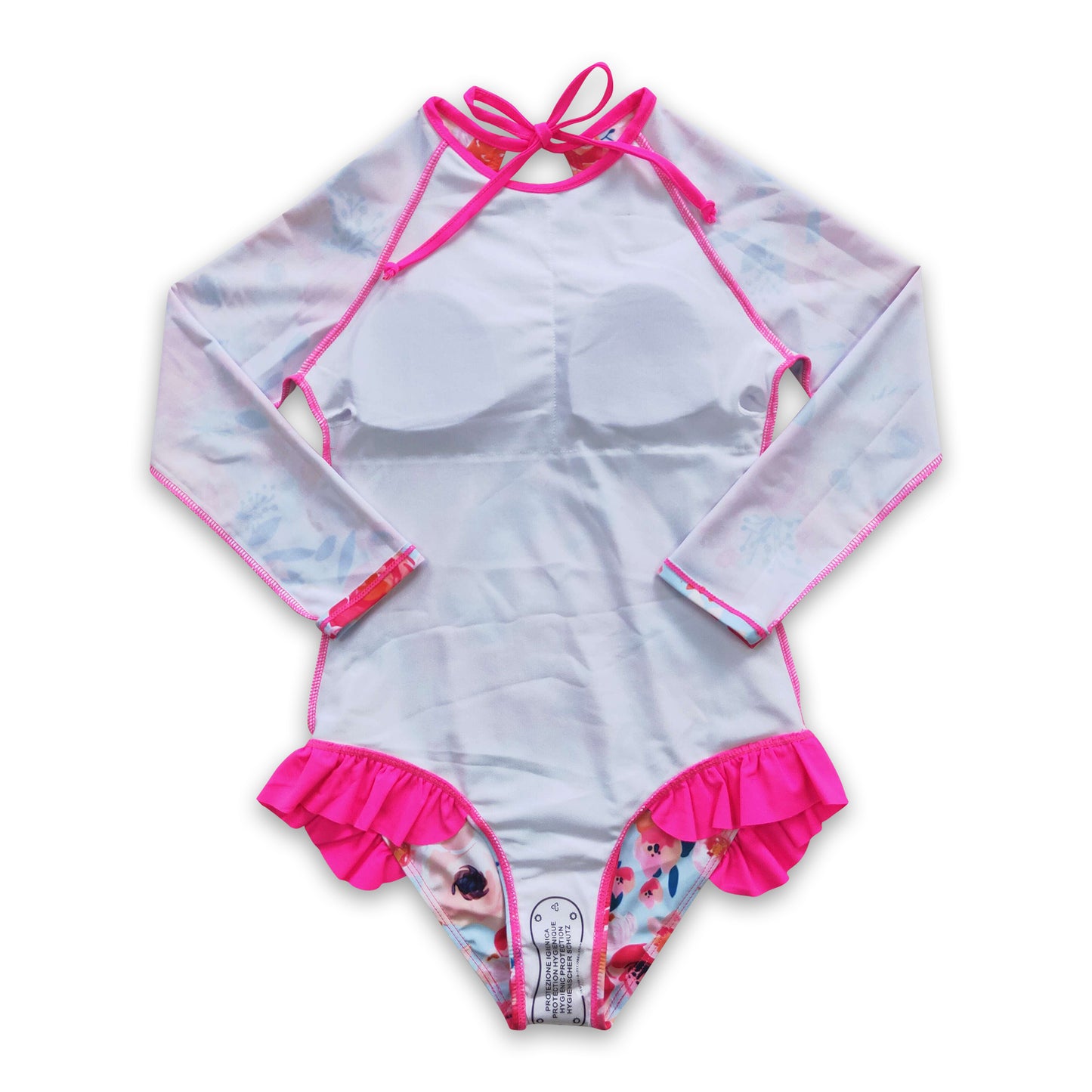 Long sleeves pink floral baby girls swimsuit