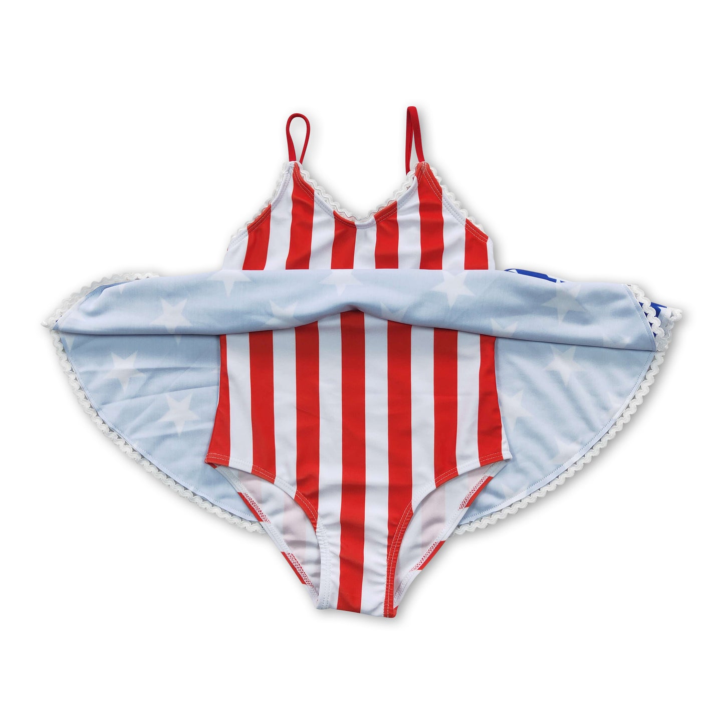 Sleeveless stripe stars skirt girls lining 4th of july swimsuit