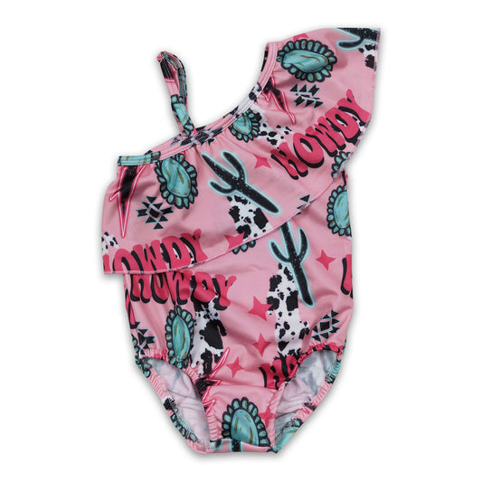 Turquoise cactus howdy baby girls jumpsuit