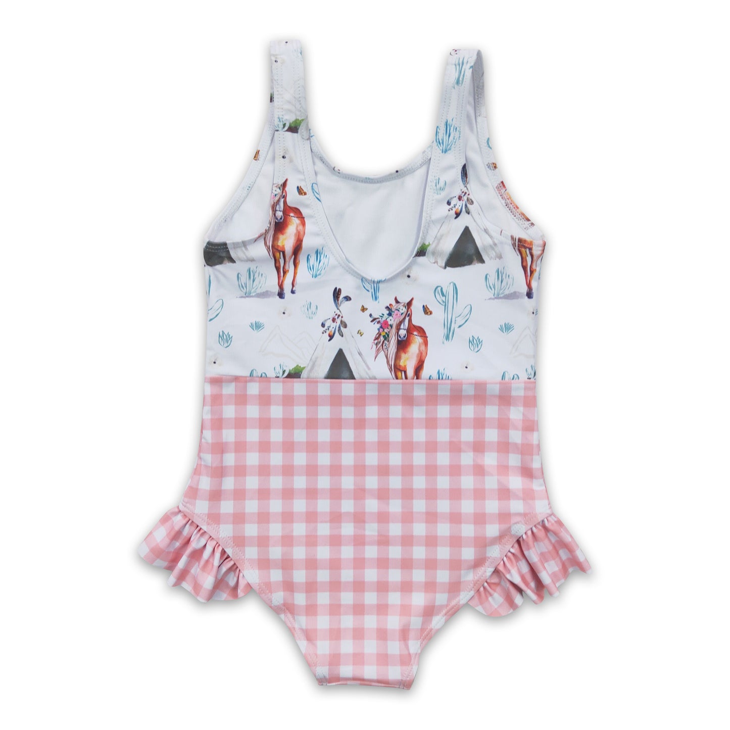 Horse cactus teepee plaid one pc baby girls swimsuit