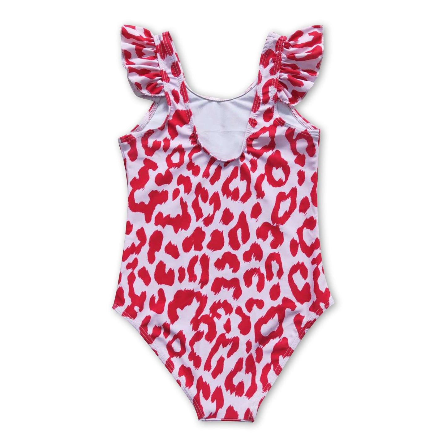 Red leopard flutter sleeves baby girls one pc swimsuit