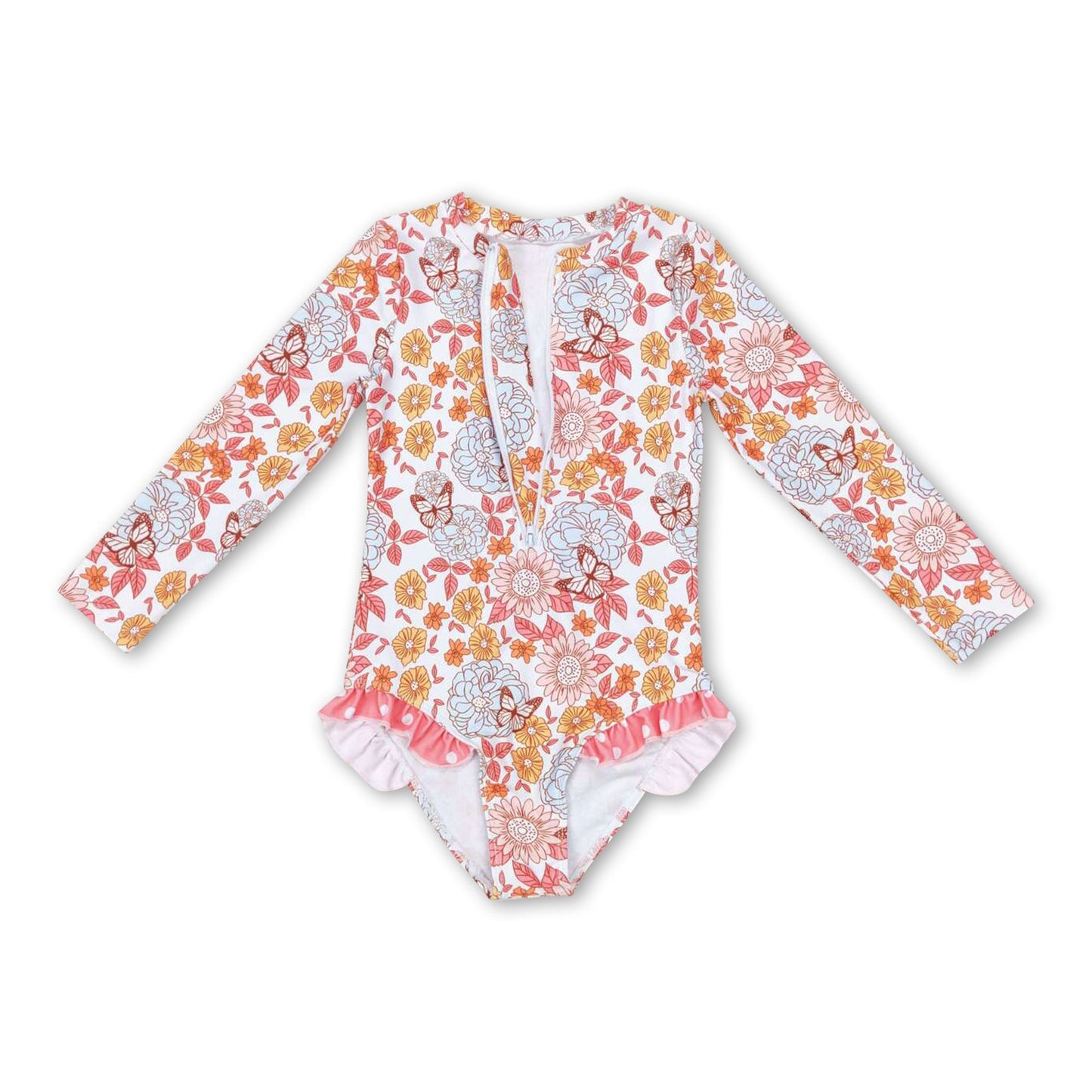 Long sleeves floral butterfly baby girls swimsuit