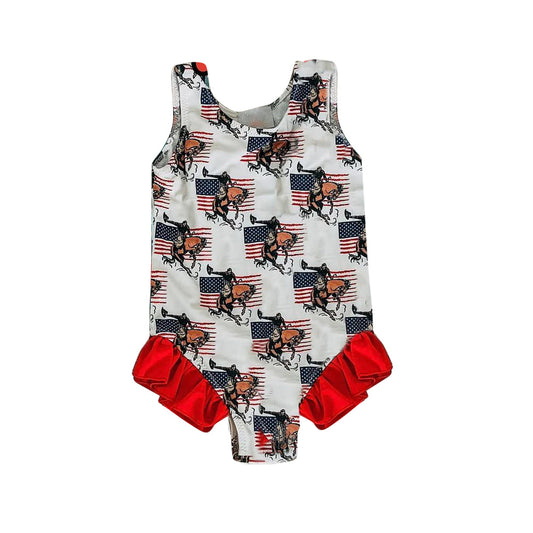 Rodeo horse flag baby girls 4th of july swimsuit