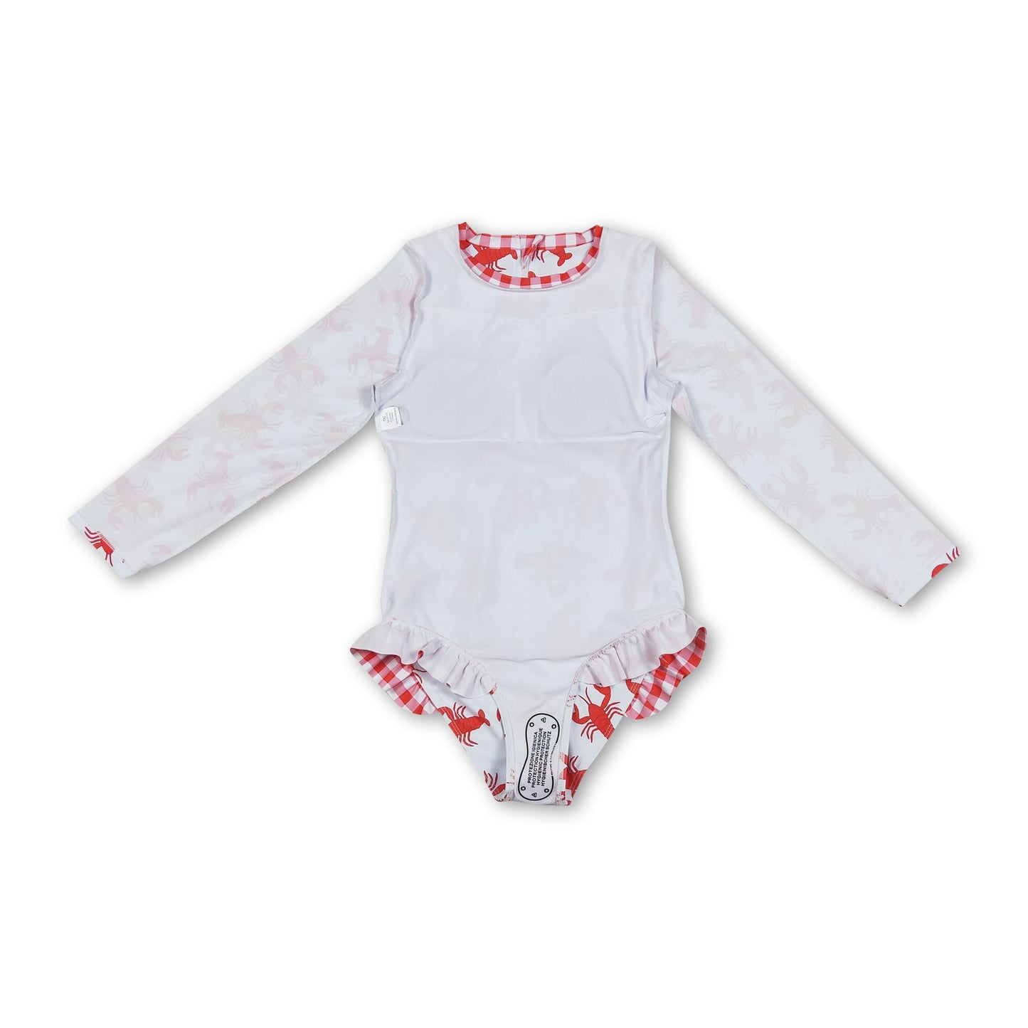 Red plaid crawfish long sleeves baby girls swimsuit