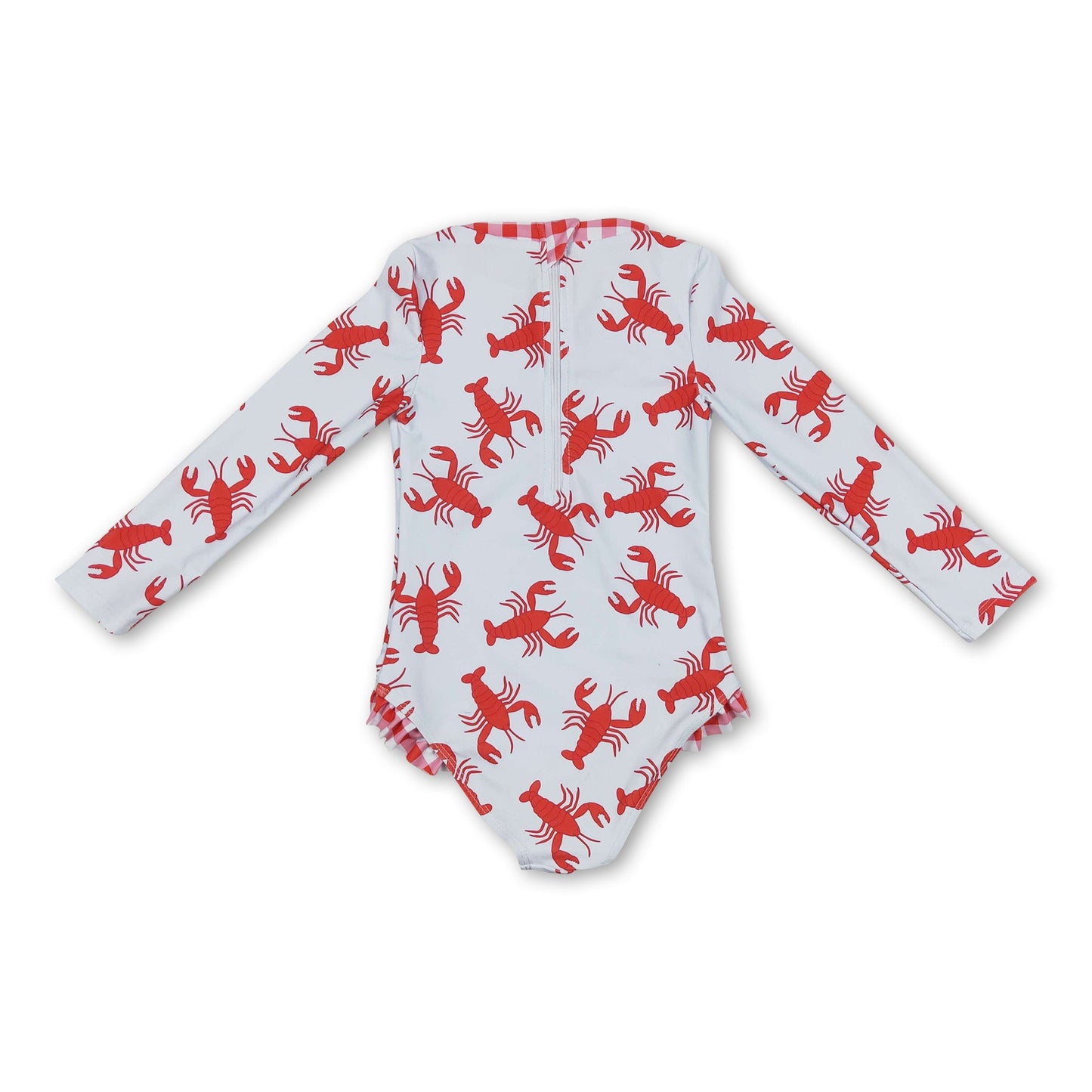 Red plaid crawfish long sleeves baby girls swimsuit