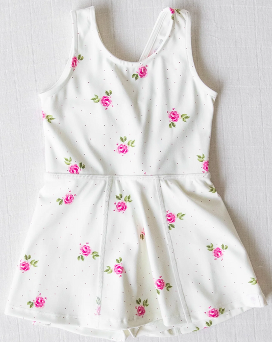 Sleeveless white floral baby girls swimsuit