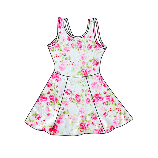 Sleeveless pink floral baby girls swimsuit