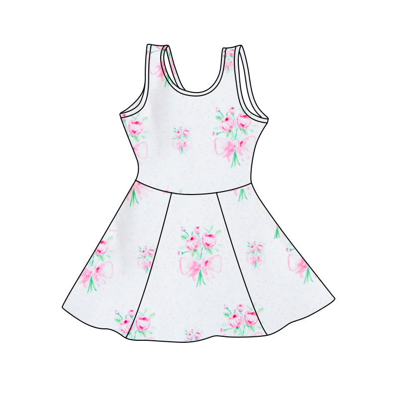 Sleeveless white pink floral baby girls swimsuit