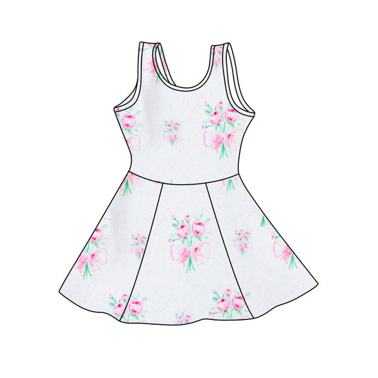 Sleeveless white pink floral baby girls swimsuit