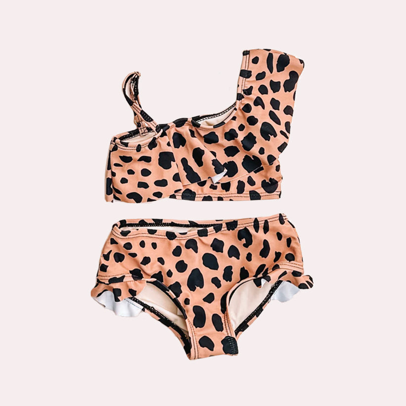 Khaki leopard mommy and me kids girls summer swimsuit