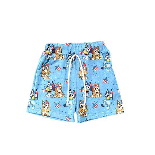 Blue stars dogs kids boys 4th of july swim trunks