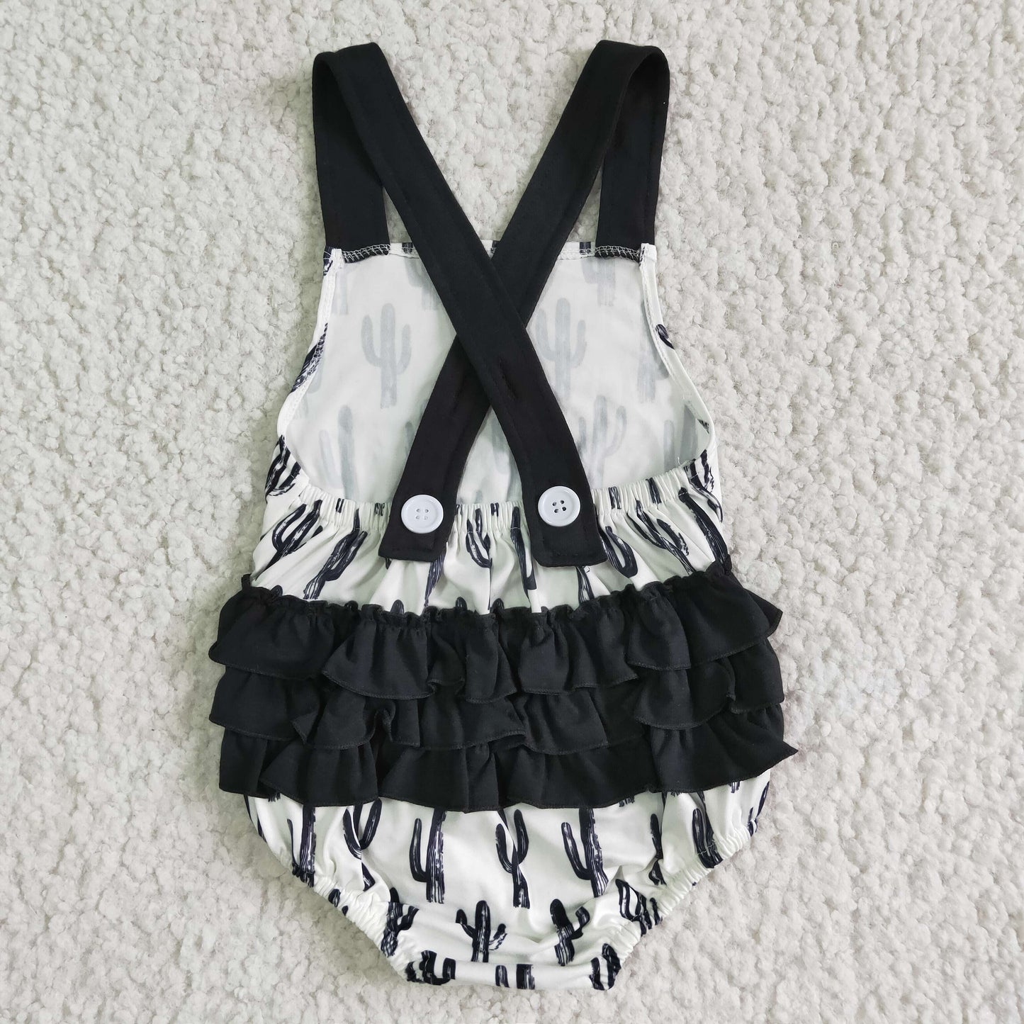 Cactus black ruffles bubble baby girls romper