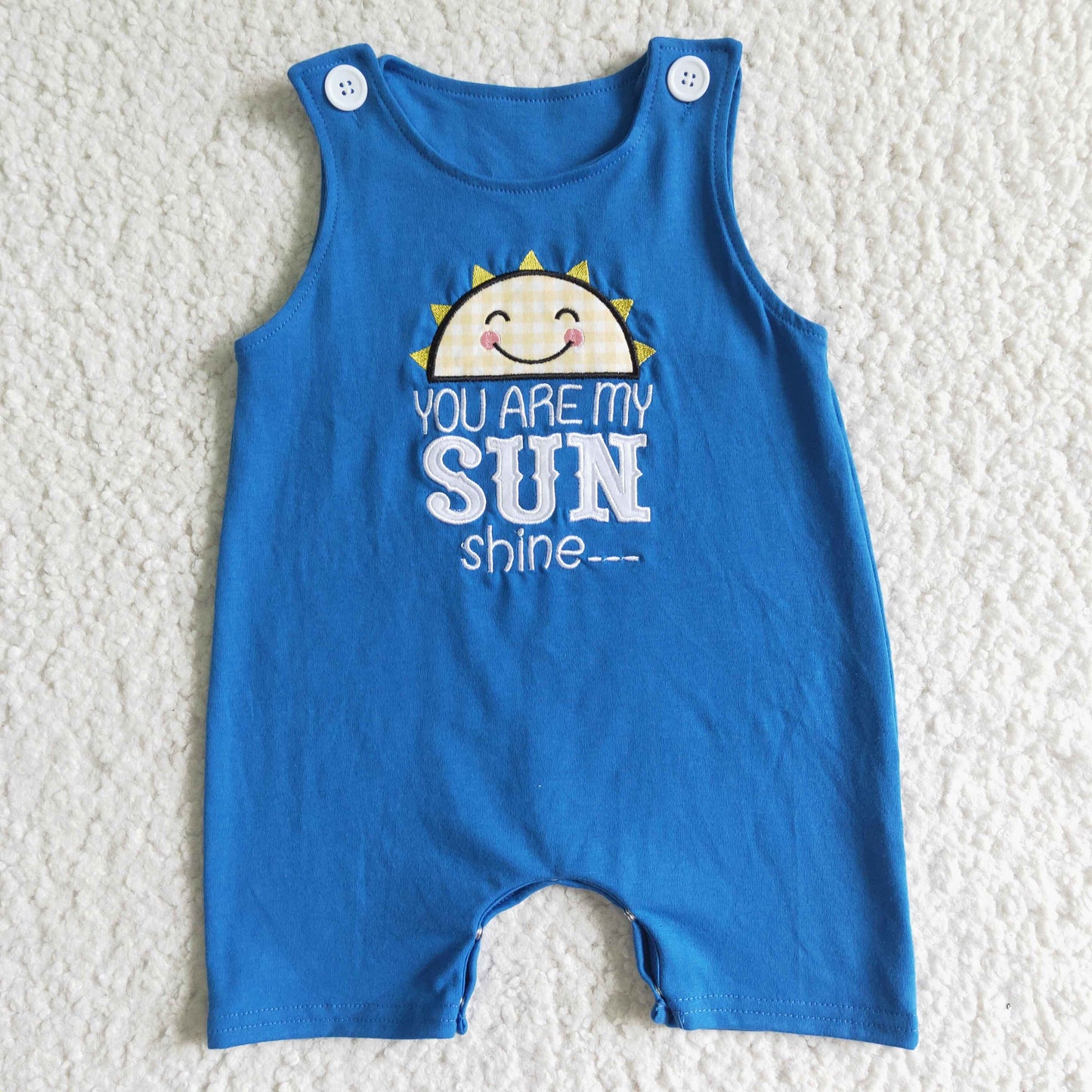 You are my sunshine embroidery baby boy romper