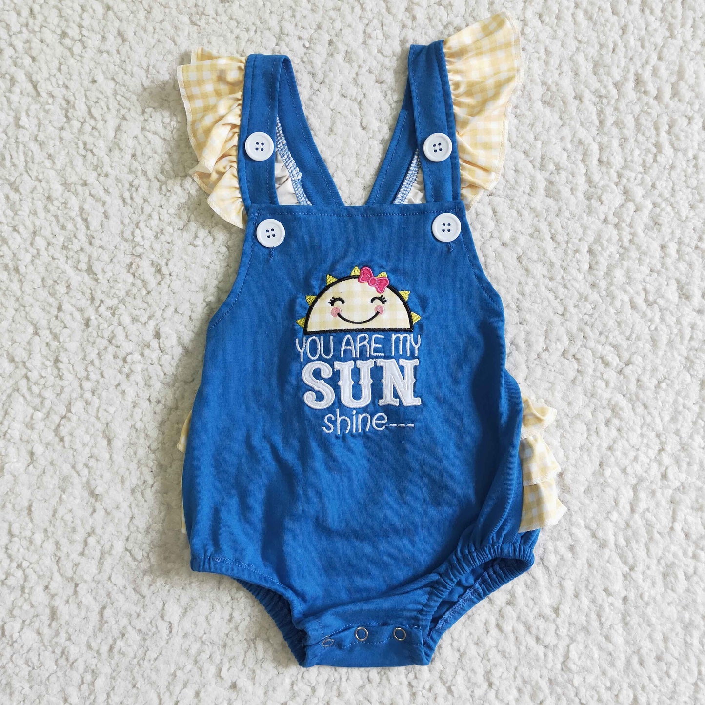 You are my sunshine embroidery baby girl romper