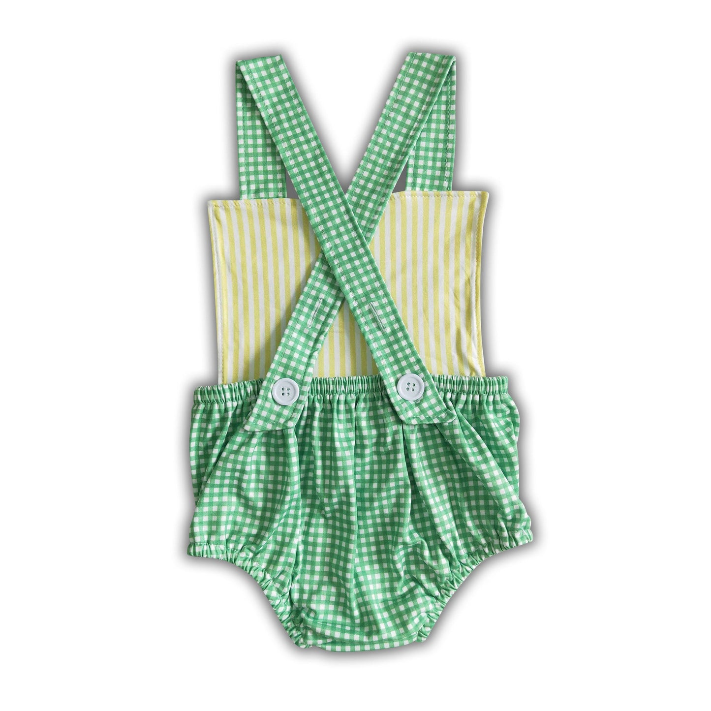 Tractor green plaid baby farm romper