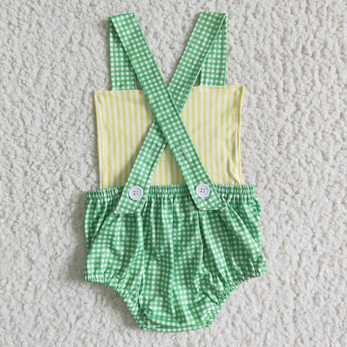 Tractor green plaid baby farm romper