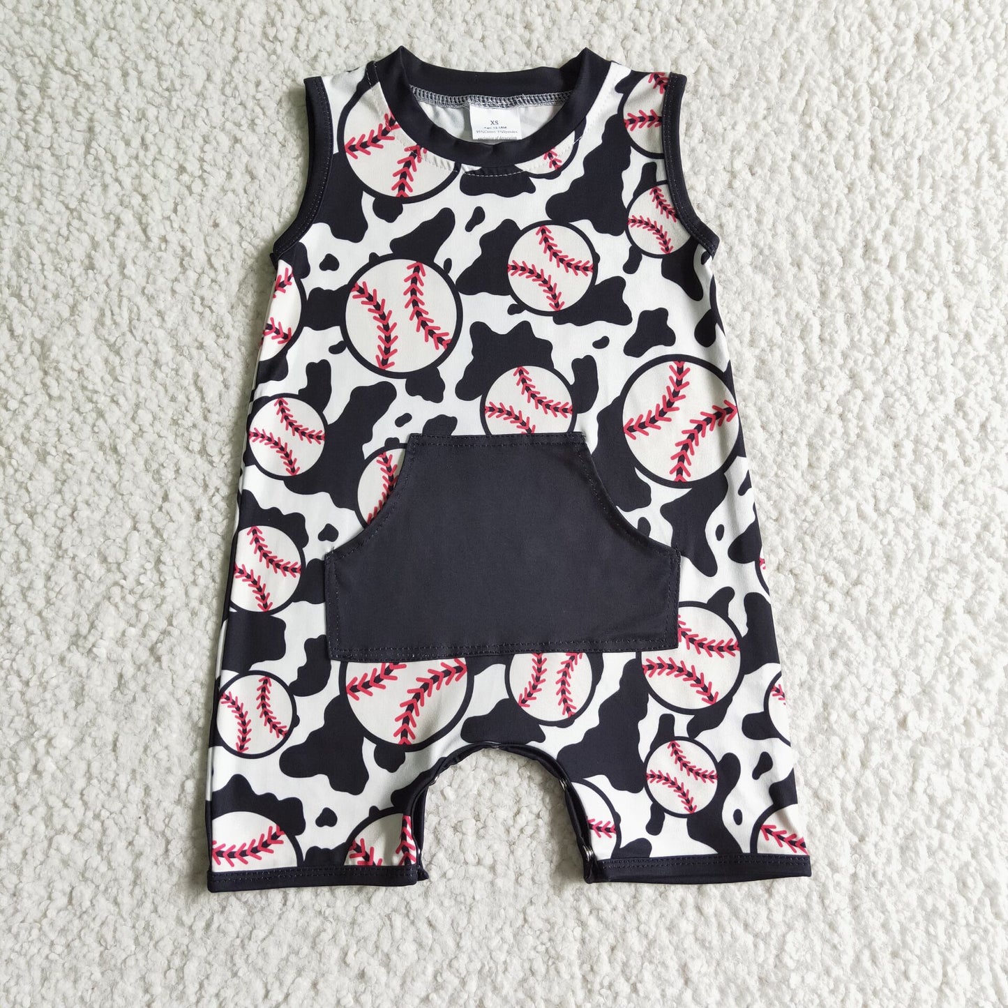 Cow baseball print baby boy summer romper